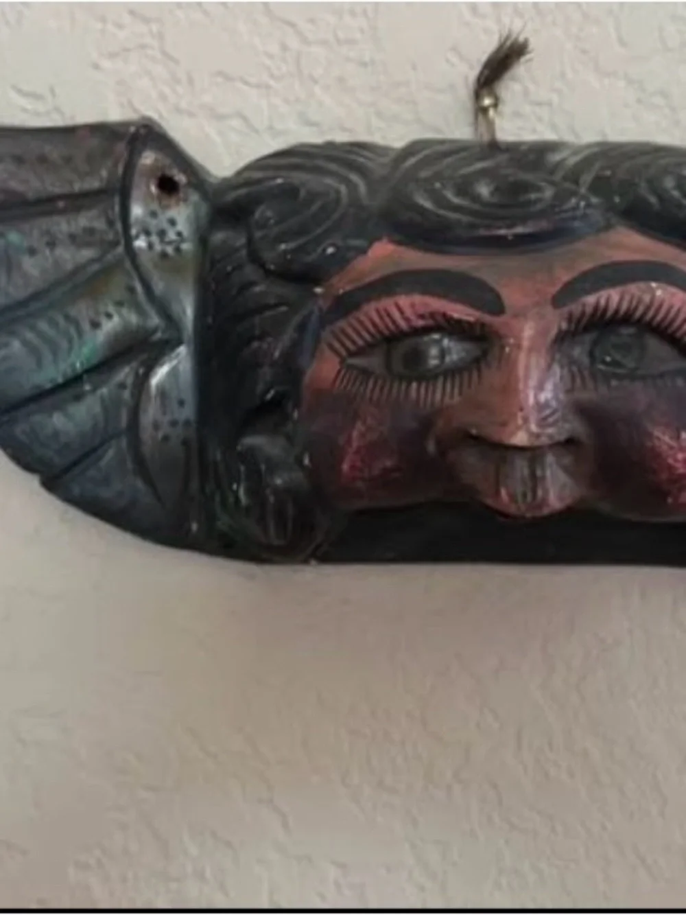 Vintage Mexican Guerrero FOLK ART Carved Wooden ANGEL PUTTI Cherub Cacheton Mask